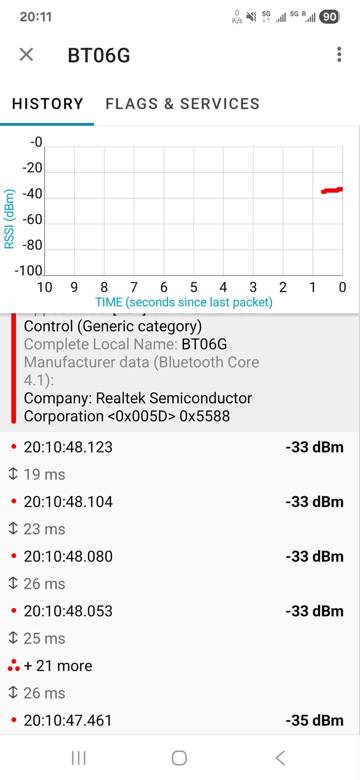 nRF Connect history: burst at 20:10:47
