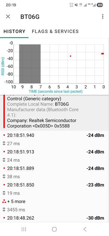 nRF Connect history: burst at 20:18:51 while the stick was trying to connect